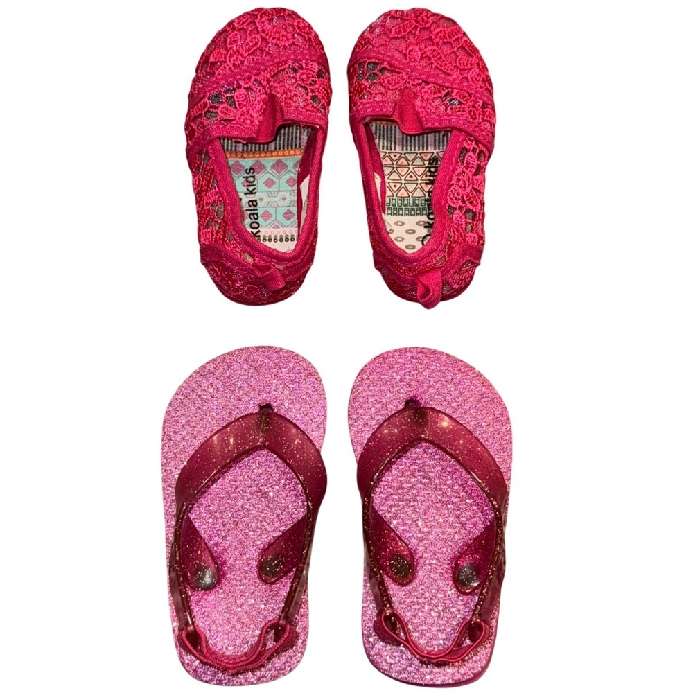 Baby / Toddler Shoes Set of 2 - Koala Kids Pink Lace Shoes & Glitter Flip‎ Flops